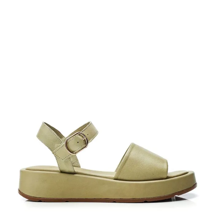 Women Moda In Pelle Flatform Sandals Shoon Sh Mirella Khaki Leather
