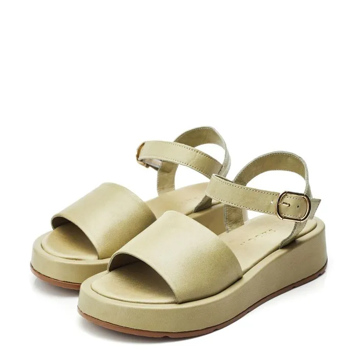 Women Moda In Pelle Flatform Sandals Shoon Sh Mirella Khaki Leather