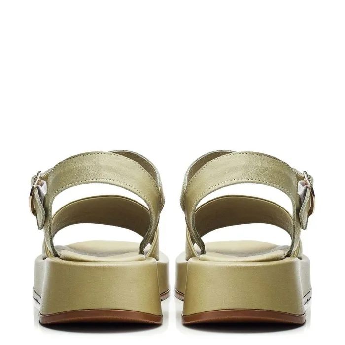 Women Moda In Pelle Flatform Sandals Shoon Sh Mirella Khaki Leather