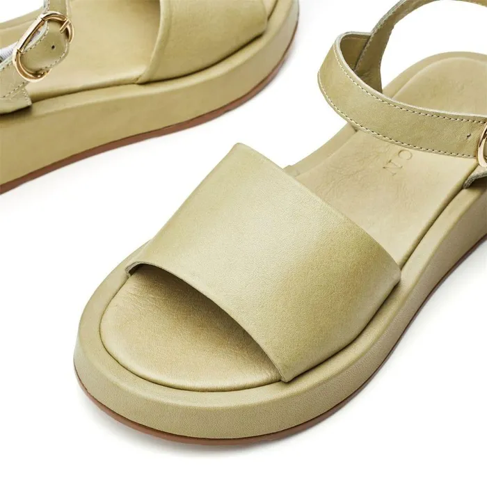 Women Moda In Pelle Flatform Sandals Shoon Sh Mirella Khaki Leather