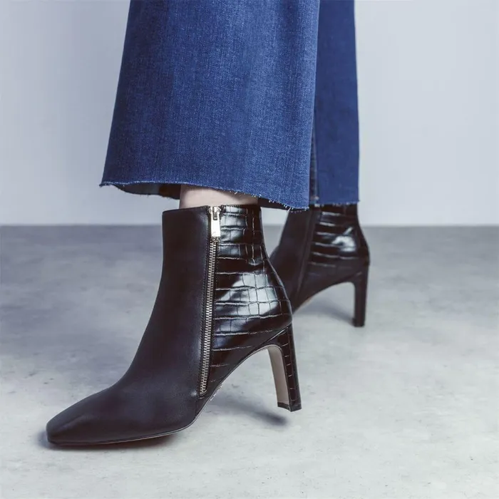 Women Moda In Pelle Heeled And Wedge Boots Kyrye Black Leather