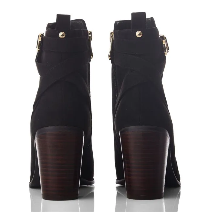 Women Moda In Pelle Heeled And Wedge Boots Marilena Black Alcantara