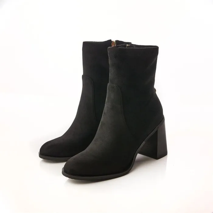 Women Moda In Pelle Heeled And Wedge Boots Marylou Black Alcantara