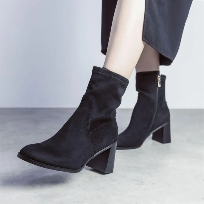 Women Moda In Pelle Heeled And Wedge Boots Marylou Black Alcantara
