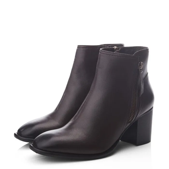 Women Moda In Pelle Heeled And Wedge Boots Nerla Dark Brown Leather
