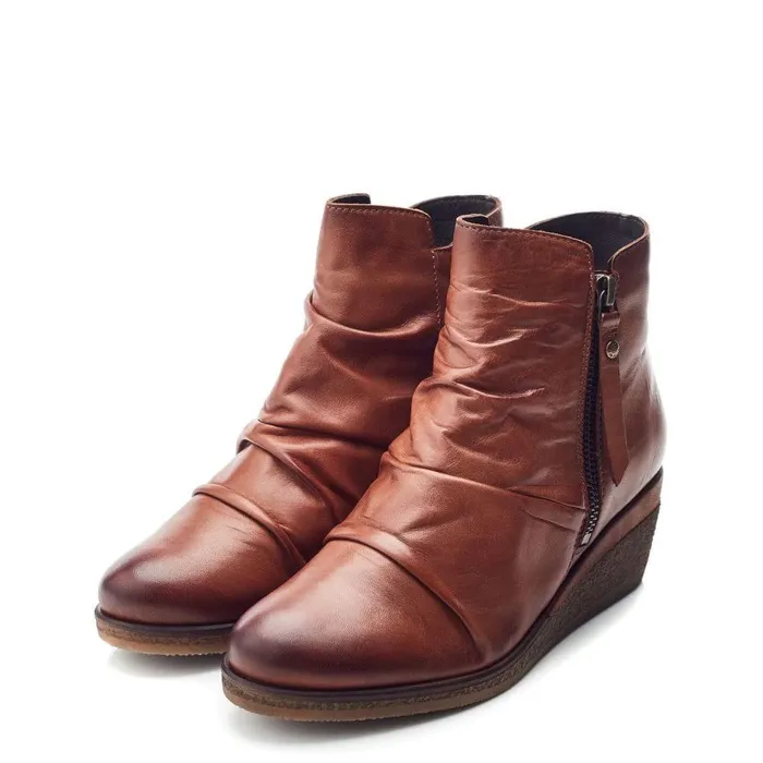 Women Moda In Pelle Heeled And Wedge Boots Olgar Dark Tan Leather