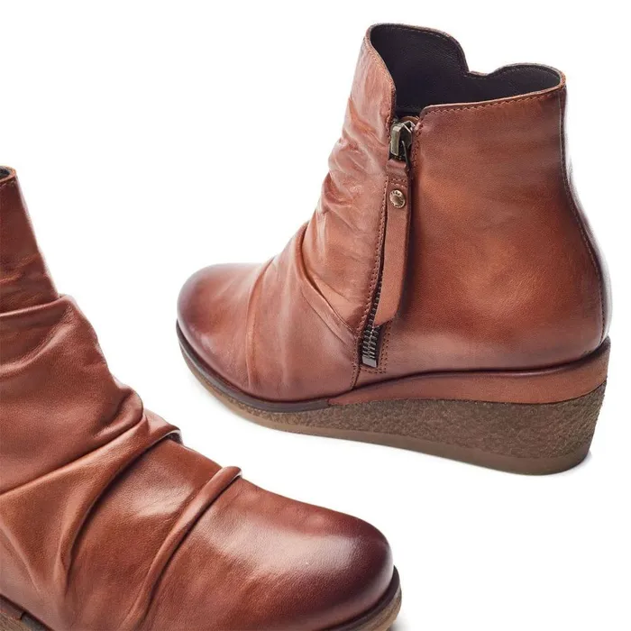 Women Moda In Pelle Heeled And Wedge Boots Olgar Dark Tan Leather