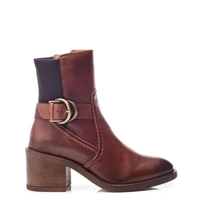 Women Moda In Pelle Heeled And Wedge Boots Paris Tan Leather