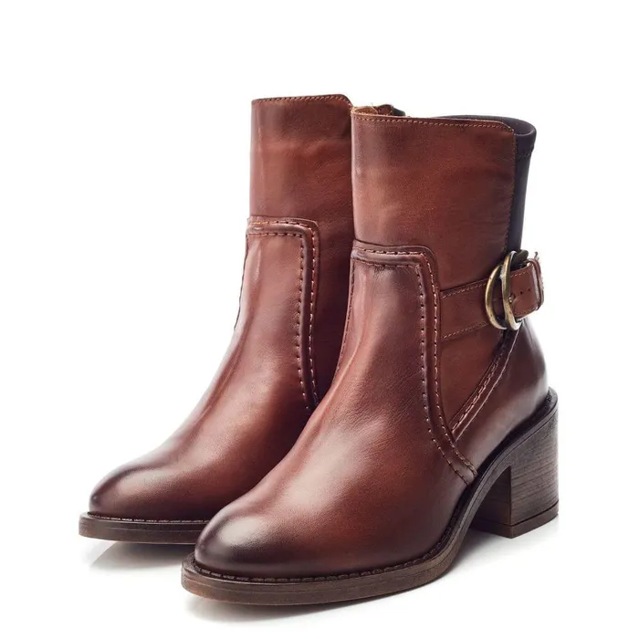 Women Moda In Pelle Heeled And Wedge Boots Paris Tan Leather