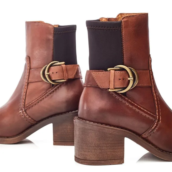Women Moda In Pelle Heeled And Wedge Boots Paris Tan Leather