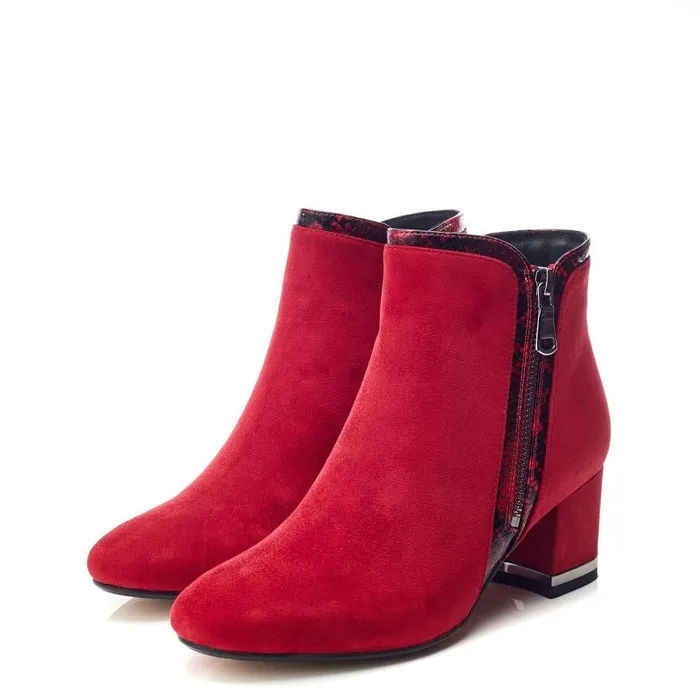 Women Moda In Pelle Heeled And Wedge Boots Peggi Red Alcantara