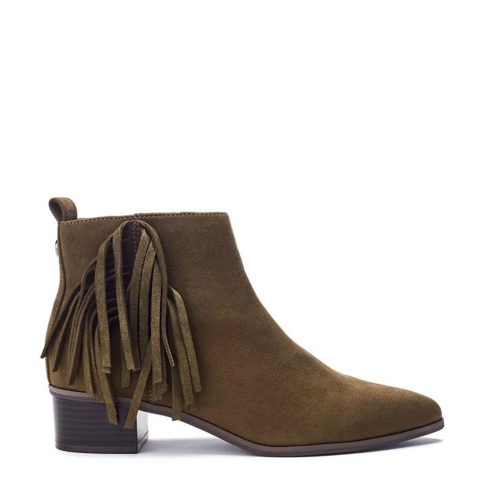 Women Moda In Pelle Heeled And Wedge Boots Pichon Khaki Alcantara