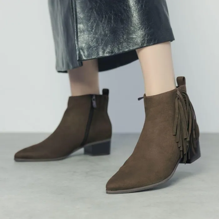 Women Moda In Pelle Heeled And Wedge Boots Pichon Khaki Alcantara