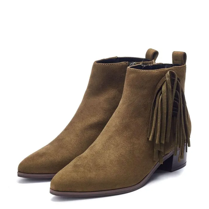 Women Moda In Pelle Heeled And Wedge Boots Pichon Khaki Alcantara