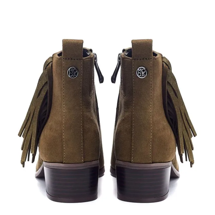Women Moda In Pelle Heeled And Wedge Boots Pichon Khaki Alcantara
