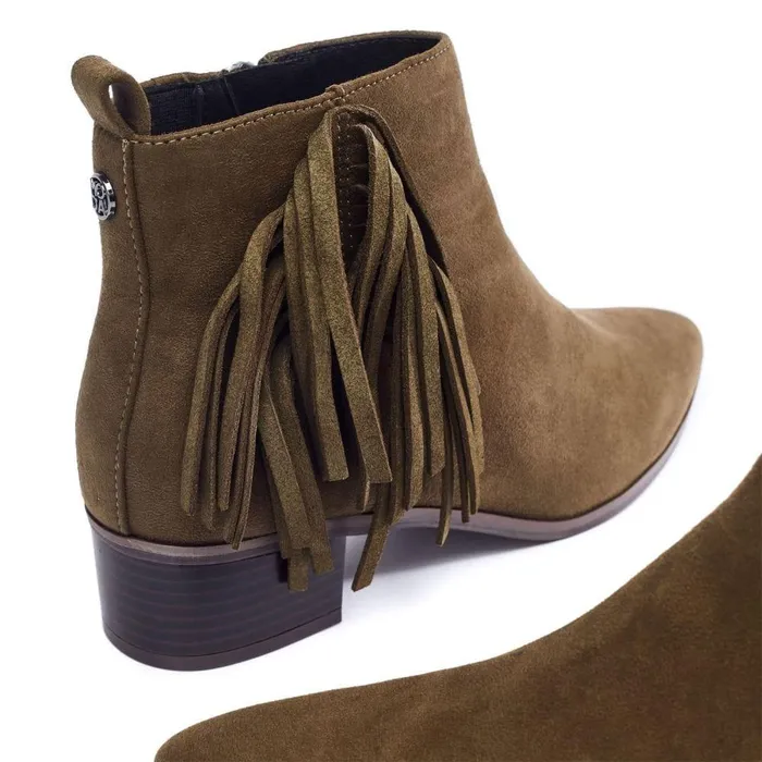 Women Moda In Pelle Heeled And Wedge Boots Pichon Khaki Alcantara