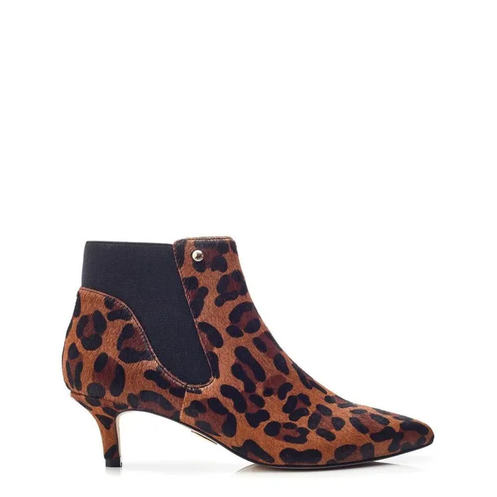 Women Moda In Pelle Heeled And Wedge Boots Qute Leopard Pony Hair