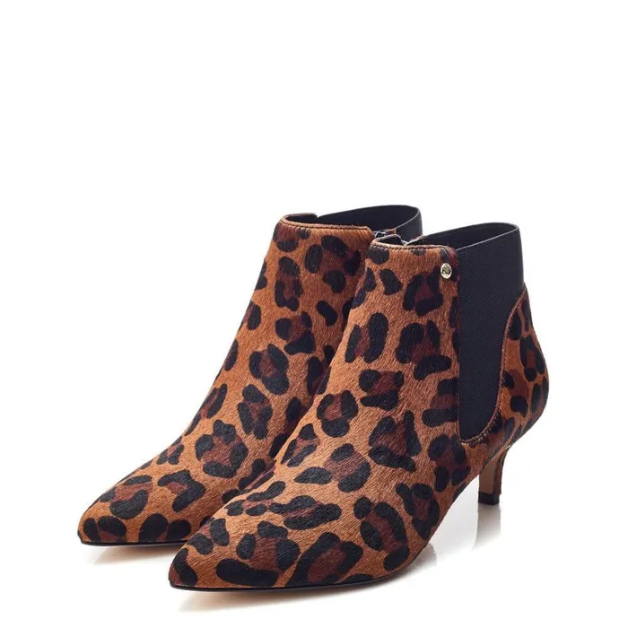 Women Moda In Pelle Heeled And Wedge Boots Qute Leopard Pony Hair