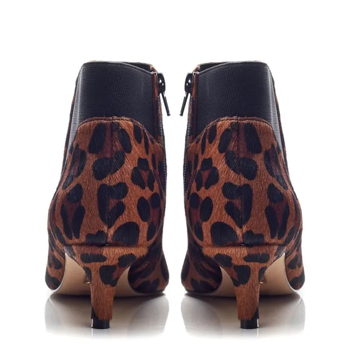 Women Moda In Pelle Heeled And Wedge Boots Qute Leopard Pony Hair