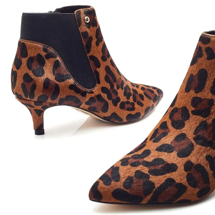 Women Moda In Pelle Heeled And Wedge Boots Qute Leopard Pony Hair