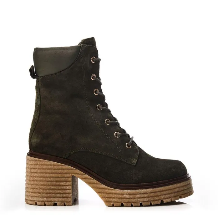 Women Moda In Pelle Heeled And Wedge Boots Shoon Sh Arenal Olive Suede