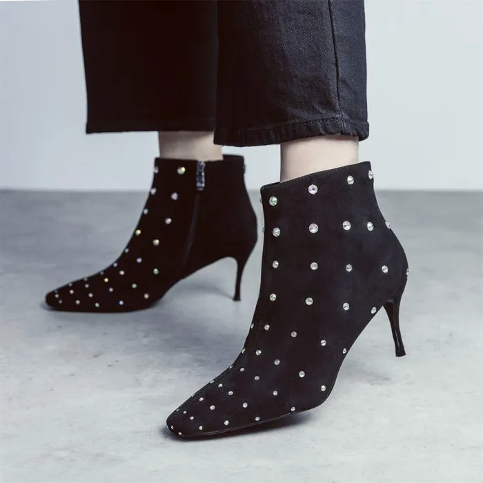 Women Moda In Pelle Heeled And Wedge Boots Wenoa Black Alcantara