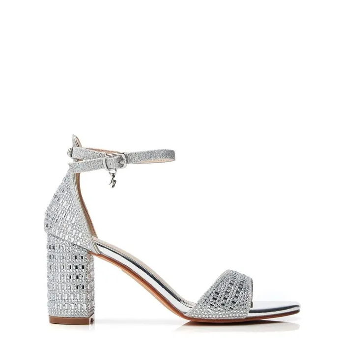 Women Moda In Pelle Heeled Sandals Rubiana Silver Textile