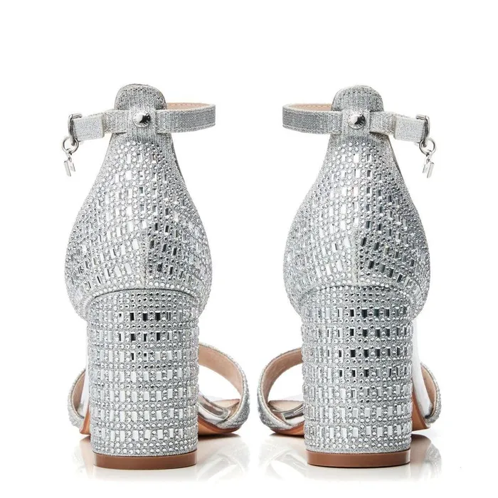 Women Moda In Pelle Heeled Sandals Rubiana Silver Textile