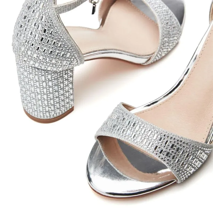Women Moda In Pelle Heeled Sandals Rubiana Silver Textile