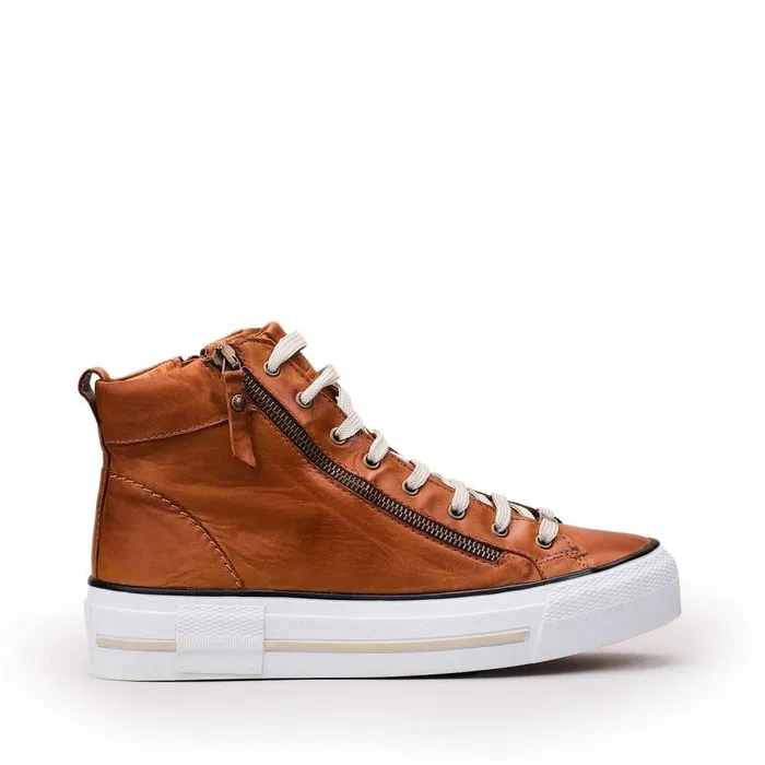 Women Moda In Pelle HighTop Trainers Annaken Tan Leather