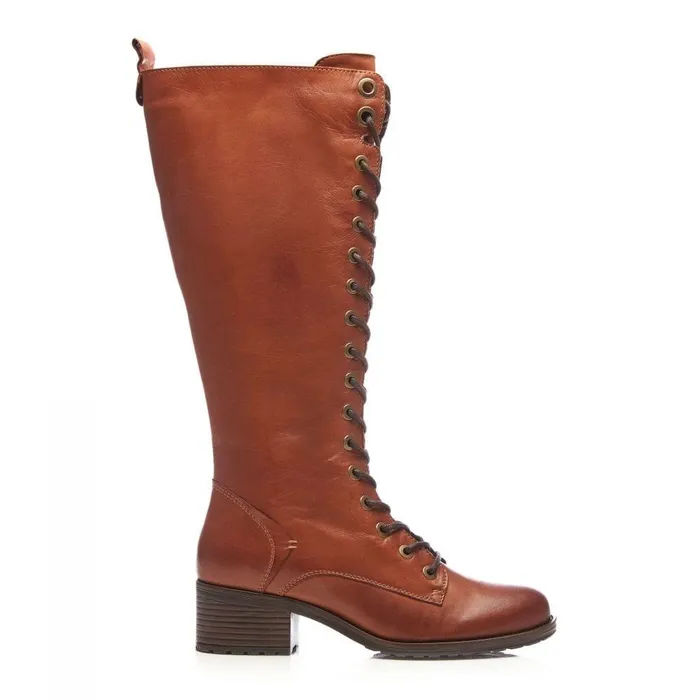 Women Moda In Pelle Knee High Boots Hailey Tan Leather