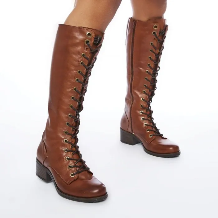 Women Moda In Pelle Knee High Boots Hailey Tan Leather