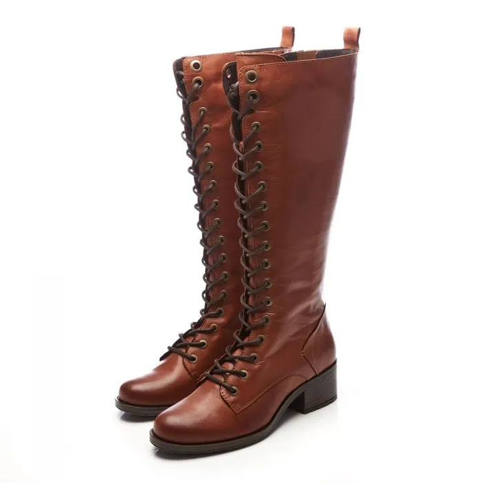 Women Moda In Pelle Knee High Boots Hailey Tan Leather