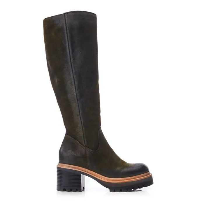 Women Moda In Pelle Knee High Boots Hudson Khaki Leather