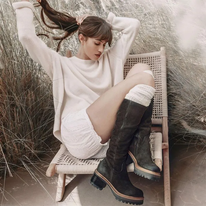 Women Moda In Pelle Knee High Boots Hudson Khaki Leather