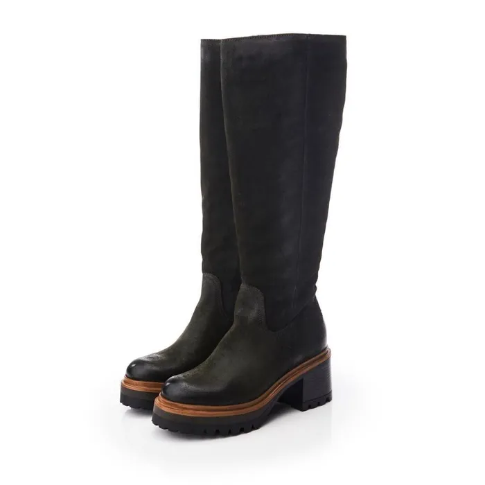Women Moda In Pelle Knee High Boots Hudson Khaki Leather