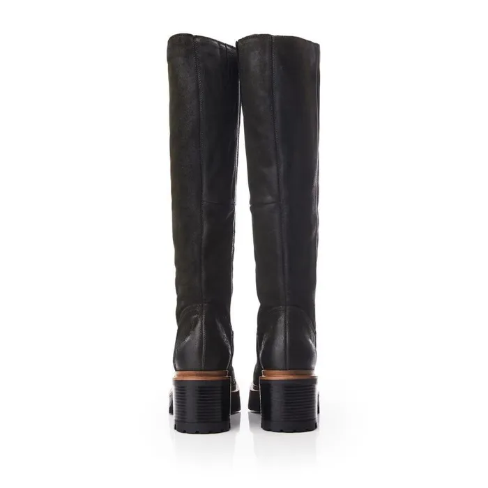 Women Moda In Pelle Knee High Boots Hudson Khaki Leather