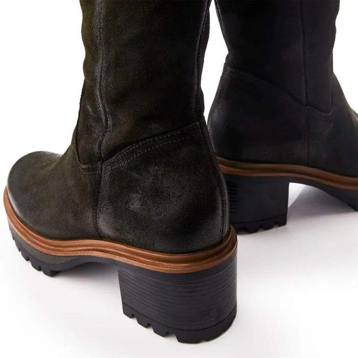 Women Moda In Pelle Knee High Boots Hudson Khaki Leather
