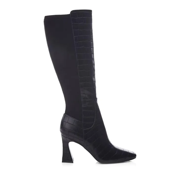 Women Moda In Pelle Knee High Boots Millea Black Patent Mocc Croc