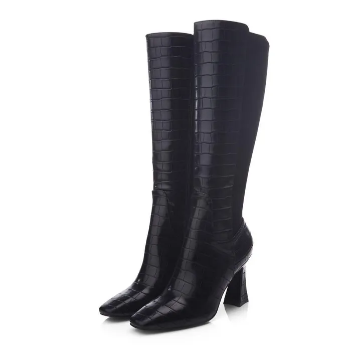 Women Moda In Pelle Knee High Boots Millea Black Patent Mocc Croc