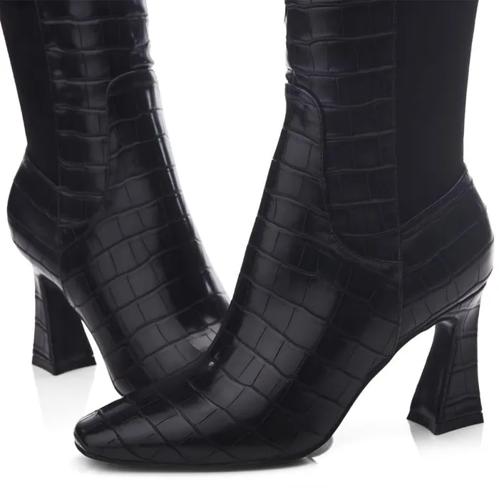 Women Moda In Pelle Knee High Boots Millea Black Patent Mocc Croc
