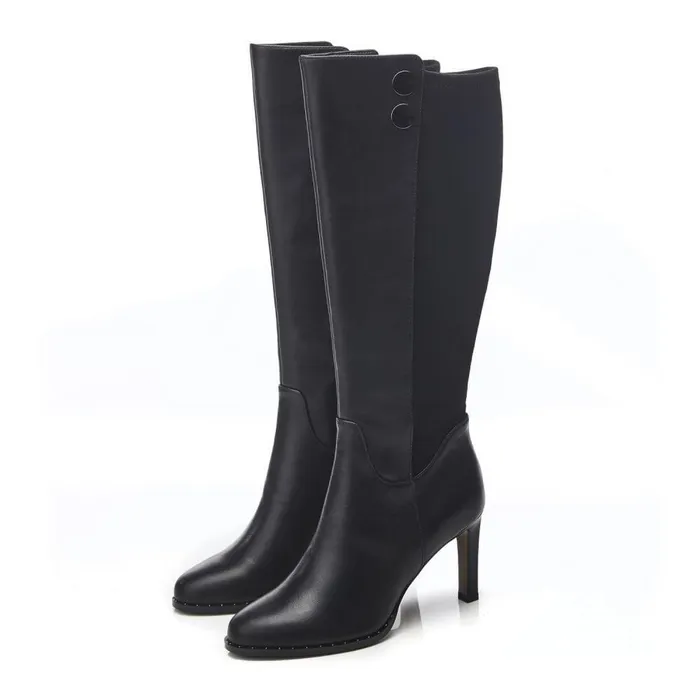 Women Moda In Pelle Knee High Boots Salanda Black Leather