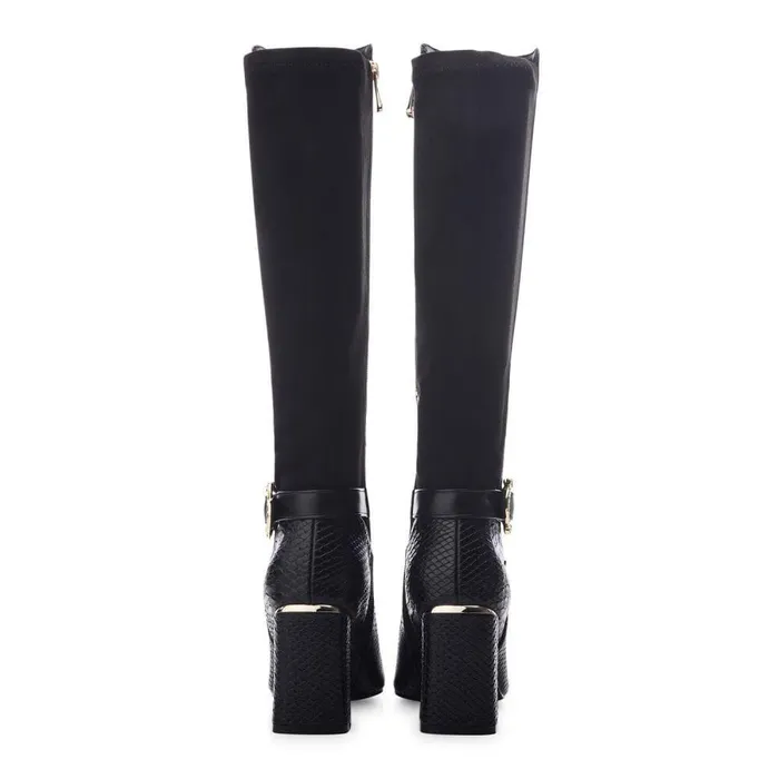 Women Moda In Pelle Knee High Boots Saretta Black Snake Print