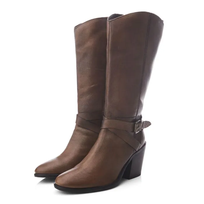 Women Moda In Pelle Knee High Boots Serana Taupe Leather