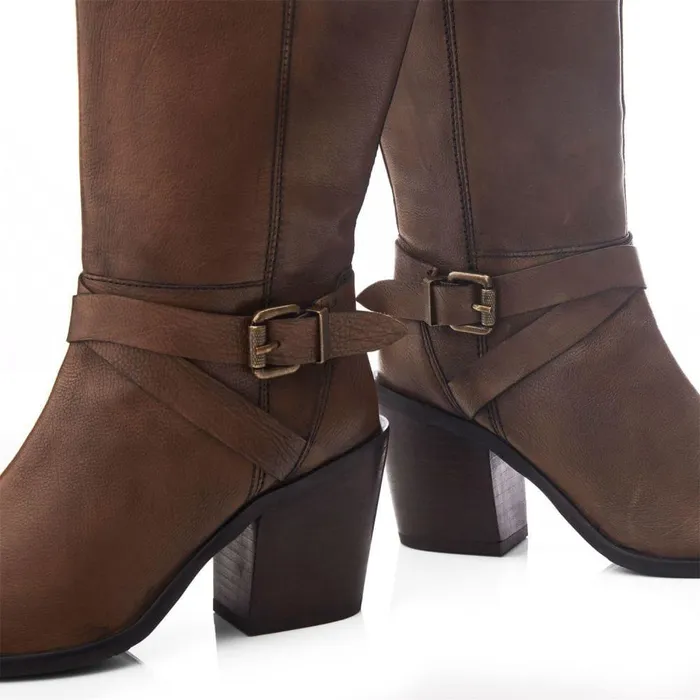 Women Moda In Pelle Knee High Boots Serana Taupe Leather