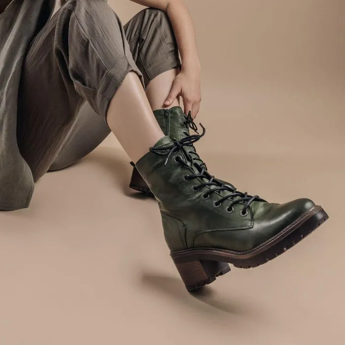 Women Moda In Pelle MidCalf Boots Bellzie Green Leather