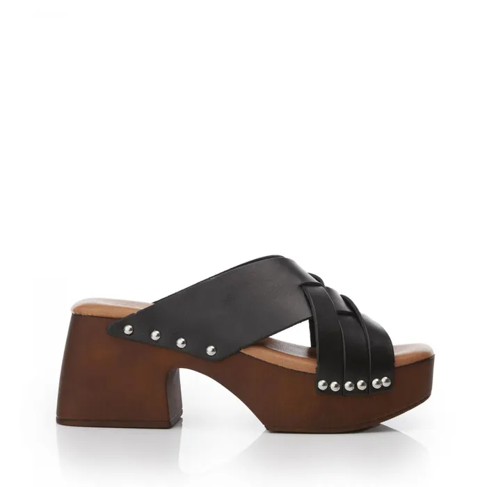 Women Moda In Pelle Mule Sandals Shoon Saffron Black Leather