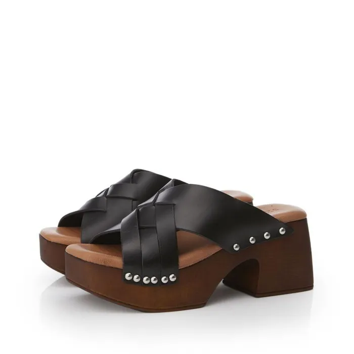 Women Moda In Pelle Mule Sandals Shoon Saffron Black Leather Women Moda In Pelle Mule Sandals Shoon Saffron Black Leather