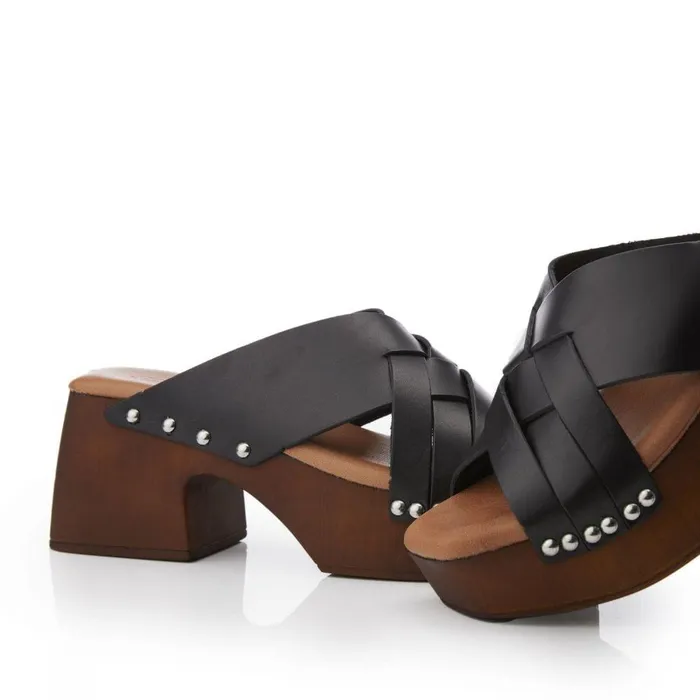 Women Moda In Pelle Mule Sandals Shoon Saffron Black Leather Women Moda In Pelle Mule Sandals Shoon Saffron Black Leather