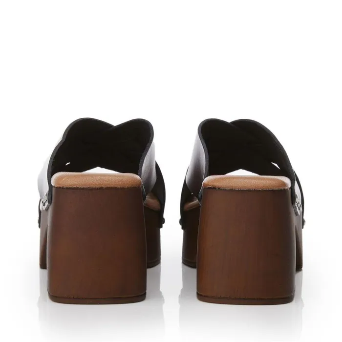 Women Moda In Pelle Mule Sandals Shoon Saffron Black Leather Women Moda In Pelle Mule Sandals Shoon Saffron Black Leather